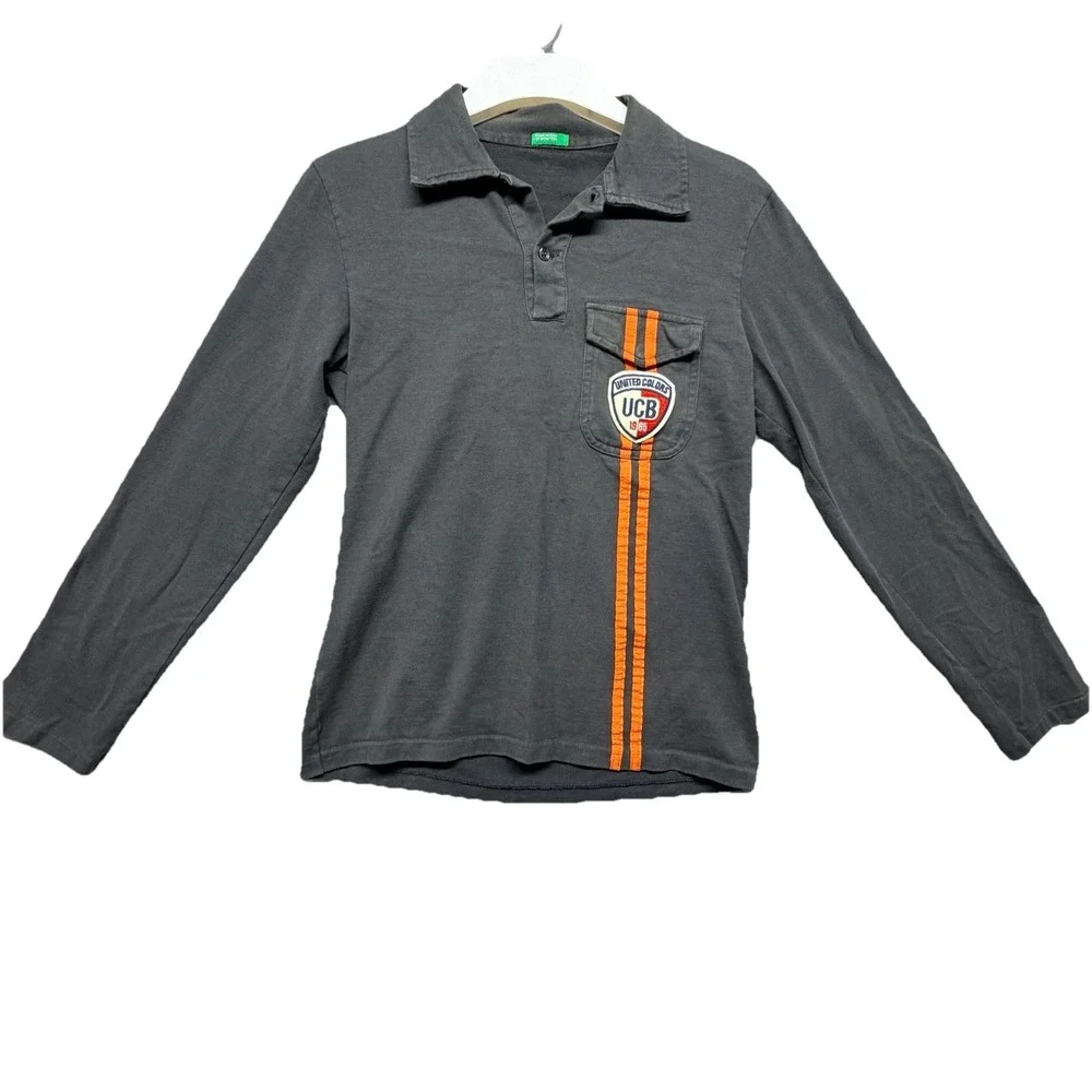United Colors of Benetton Polo Shirt Gray‎ Long Sleeve UCB 1965